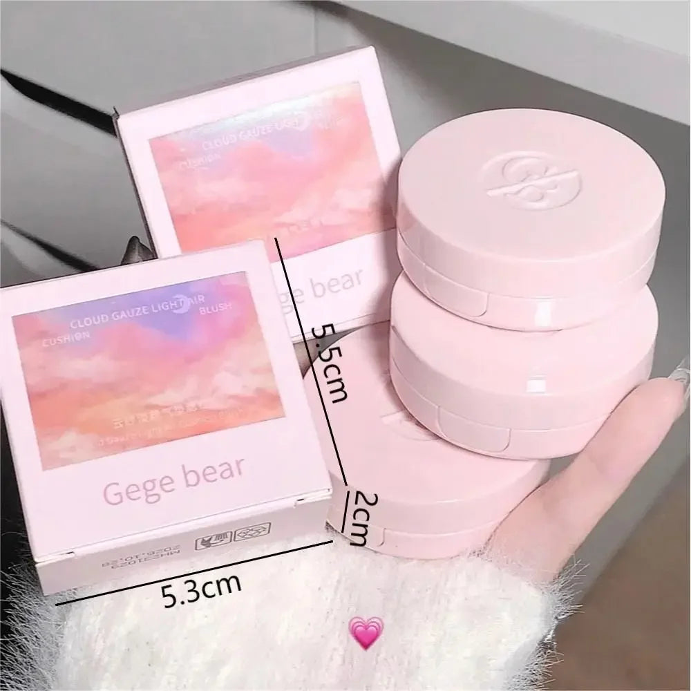 Kawaii Cute Color Korean Blush Air Cushion Cheek Contour Pink Makeup Palette with Applicator Puff Facial Waterproof Blusher Tint Mud Cream
