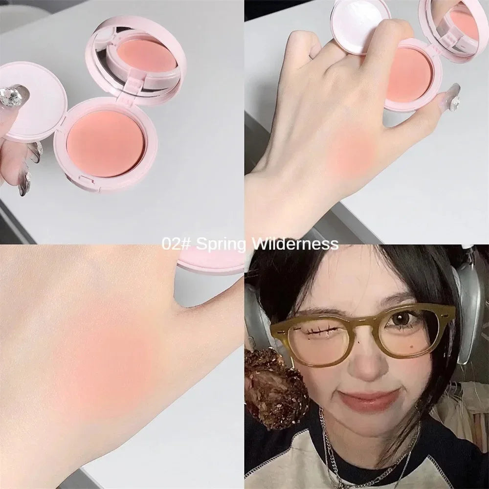 Kawaii Cute Color Korean Blush Air Cushion Cheek Contour Pink Makeup Palette with Applicator Puff Facial Waterproof Blusher Tint Mud Cream