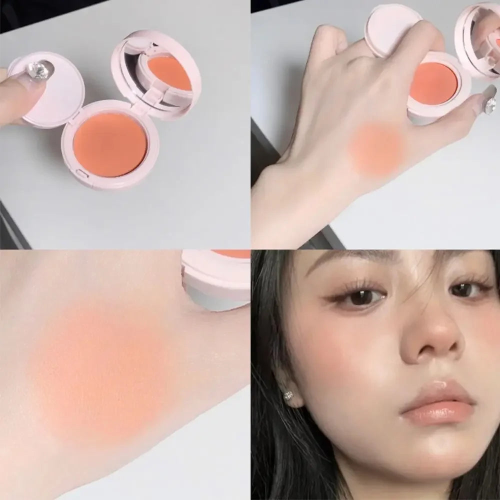 Kawaii Cute Color Korean Blush Air Cushion Cheek Contour Pink Makeup Palette with Applicator Puff Facial Waterproof Blusher Tint Mud Cream