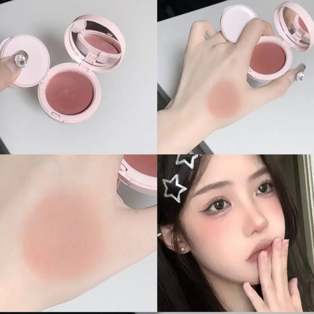 Kawaii Cute Color Korean Blush Air Cushion Cheek Contour Pink Makeup Palette with Applicator Puff Facial Waterproof Blusher Tint Mud Cream