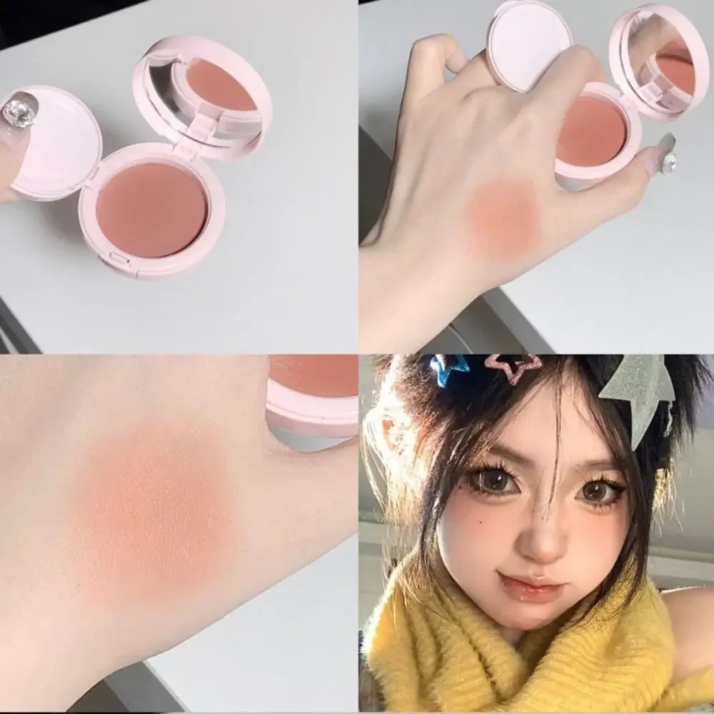 Kawaii Cute Color Korean Blush Air Cushion Cheek Contour Pink Makeup Palette with Applicator Puff Facial Waterproof Blusher Tint Mud Cream