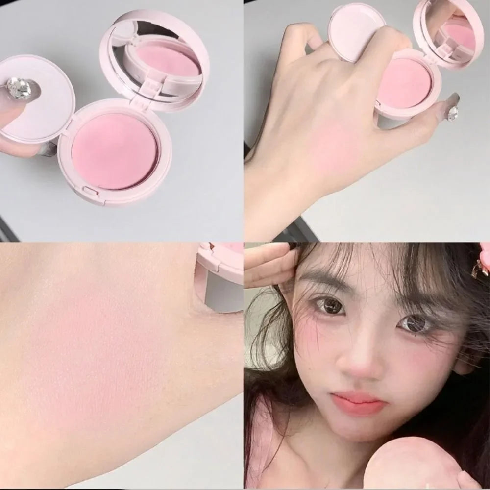 Kawaii Cute Color Korean Blush Air Cushion Cheek Contour Pink Makeup Palette with Applicator Puff Facial Waterproof Blusher Tint Mud Cream