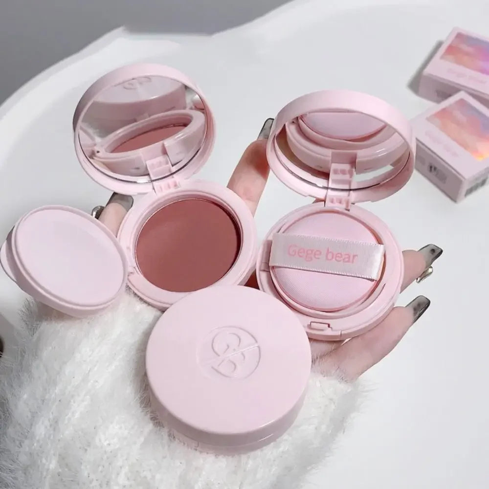 Kawaii Cute Color Korean Blush Air Cushion Cheek Contour Pink Makeup Palette with Applicator Puff Facial Waterproof Blusher Tint Mud Cream