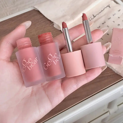 Gege Bear Soft Mist Matte Cream – Berry Shades for Lips, Blush & Eyeshadow | Soft Brush for Seamless Blending.
