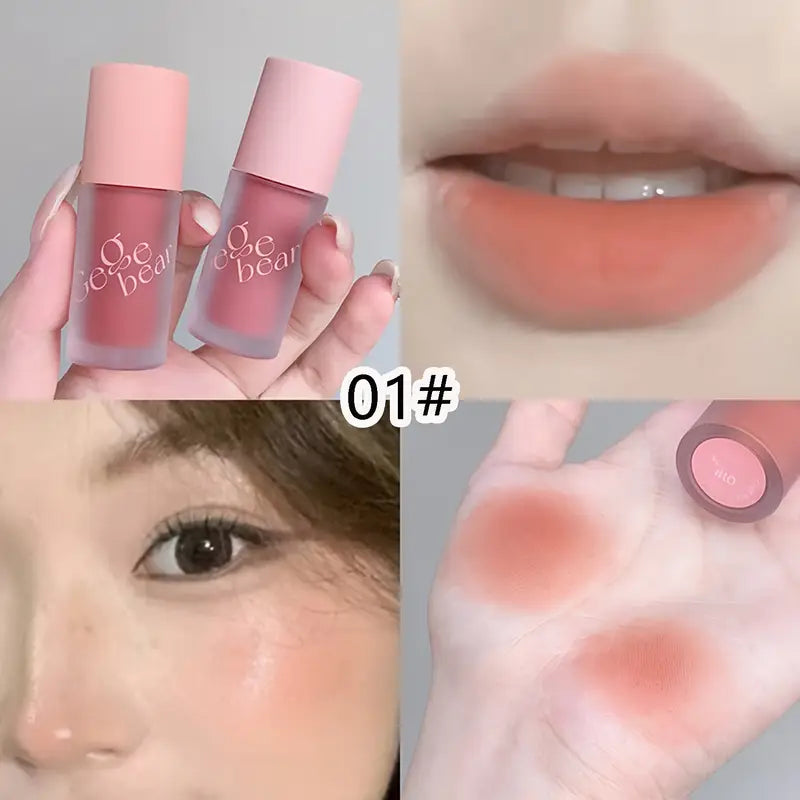 Gege Bear Soft Mist Matte Cream – Berry Shades for Lips, Blush & Eyeshadow | Soft Brush for Seamless Blending.