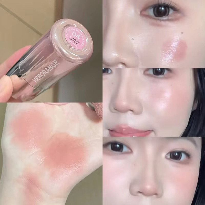 HERORANGE Liquid Blush Stick with Sponge Tip – Waterproof & Long-Lasting. Achieve a natural, brightening effect with medium coverage. The orange-pink tone suits all skin tones for a flawless K-beauty glow!