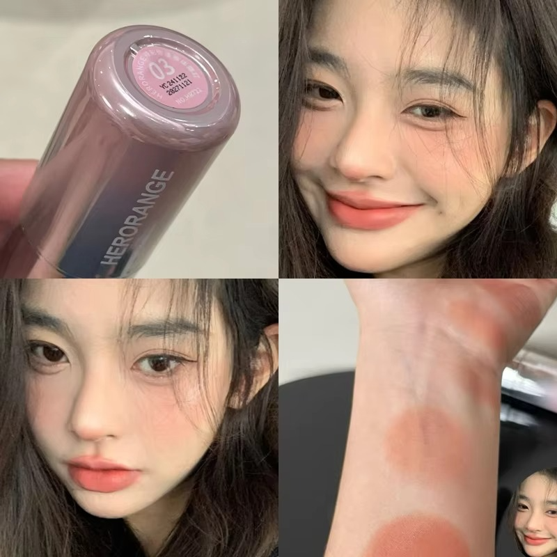 HERORANGE Liquid Blush Stick with Sponge Tip – Waterproof & Long-Lasting. Achieve a natural, brightening effect with medium coverage. The orange-pink tone suits all skin tones for a flawless K-beauty glow!