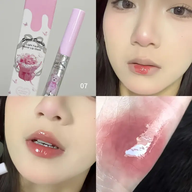 Mirror Lip Glaze – Moisturizing, natural, and easy-to-color. Water-gloss jelly texture for a soft, bare-face look. Perfect for gifts, concerts, and parties!