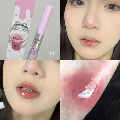 Mirror Lip Glaze – Moisturizing, natural, and easy-to-color. Water-gloss jelly texture for a soft, bare-face look. Perfect for gifts, concerts, and parties!