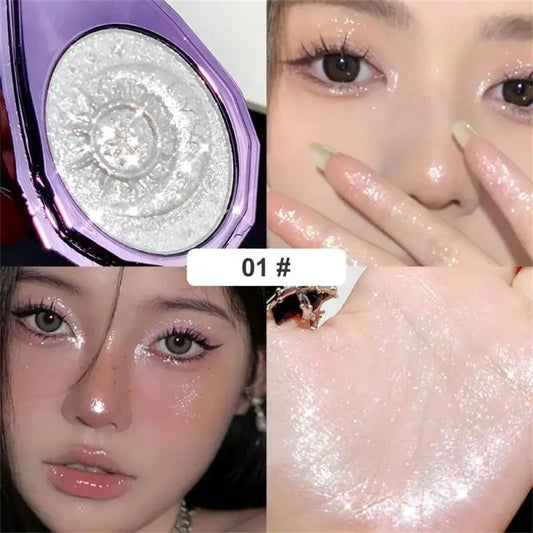 Korean Purple Diamond Highlighter Powder Glitter Palette Makeup Glow Face Contour Shimmer Illuminator Highlight Cosmetics